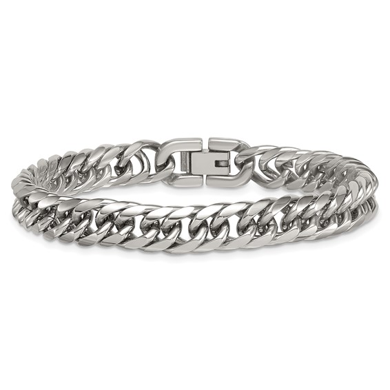 Stainless Steel Polished Rounded Edge Miami Cuban Link 8in Bracelet