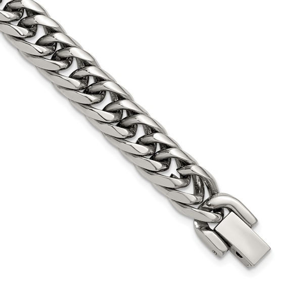 Stainless Steel Polished Rounded Edge Miami Cuban Link 8in Bracelet