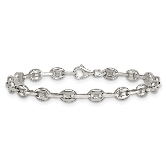 Stainless Steel with 925 Polished Anchor Link 6in Bracelet
