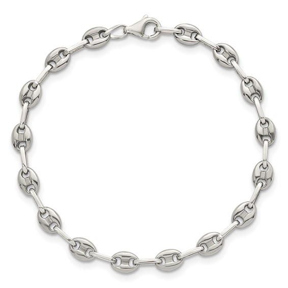 Stainless Steel with 925 Polished Anchor Link 6in Bracelet