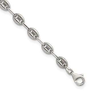 Stainless Steel with 925 Polished Anchor Link 6in Bracelet