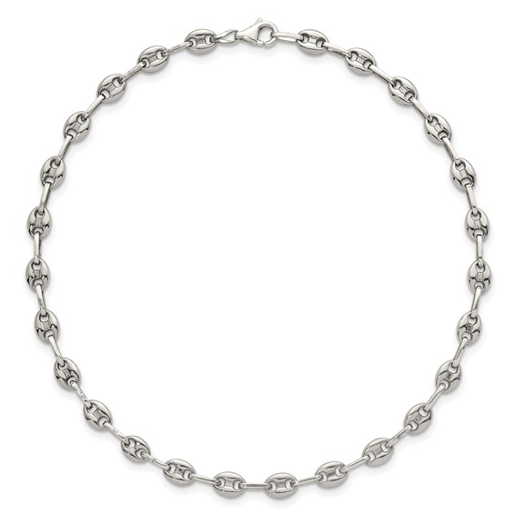 Stainless Steel with 925 Polished Anchor Link 7.5in Bracelet