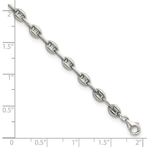 Stainless Steel with 925 Polished Anchor Link 7.5in Bracelet