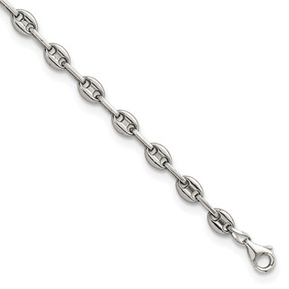Stainless Steel with 925 Polished Anchor Link 7.5in Bracelet