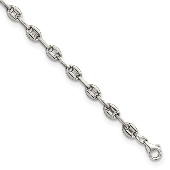 Stainless Steel with 925 Polished Anchor Link 7.5in Bracelet