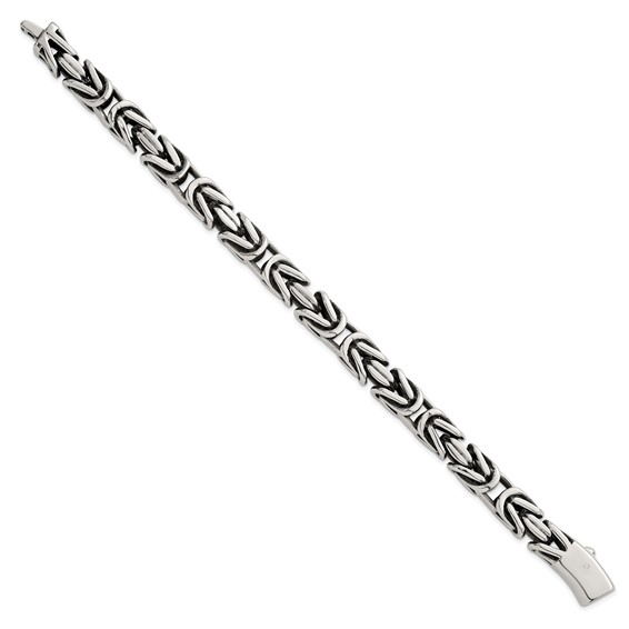 Stainless Steel Antiqued/Polished 9.5mm Byzantine 8.5in Bracelet