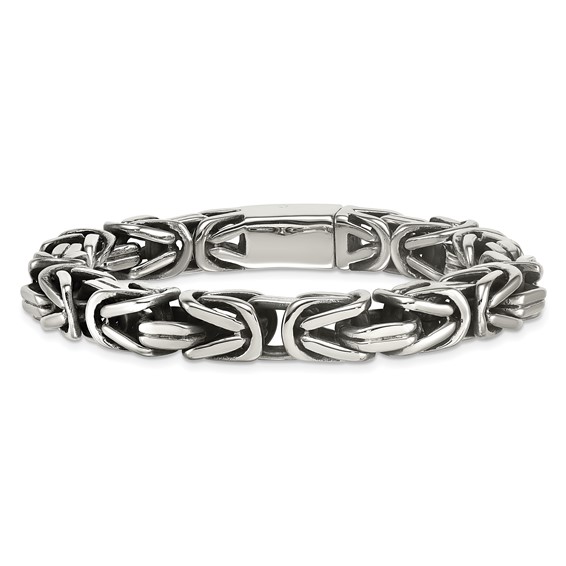 Stainless Steel Antiqued/Polished 9.5mm Byzantine 8.5in Bracelet