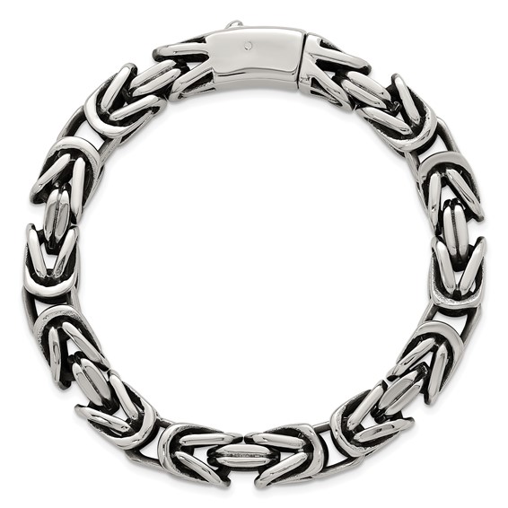 Stainless Steel Antiqued/Polished 9.5mm Byzantine 8.5in Bracelet