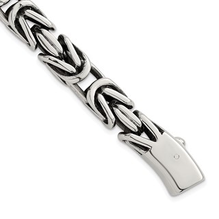 Stainless Steel Antiqued/Polished 9.5mm Byzantine 8.5in Bracelet