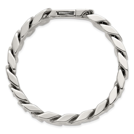 Stainless Steel Polished 12mm CZ Cable Link 8.5in Bracelet