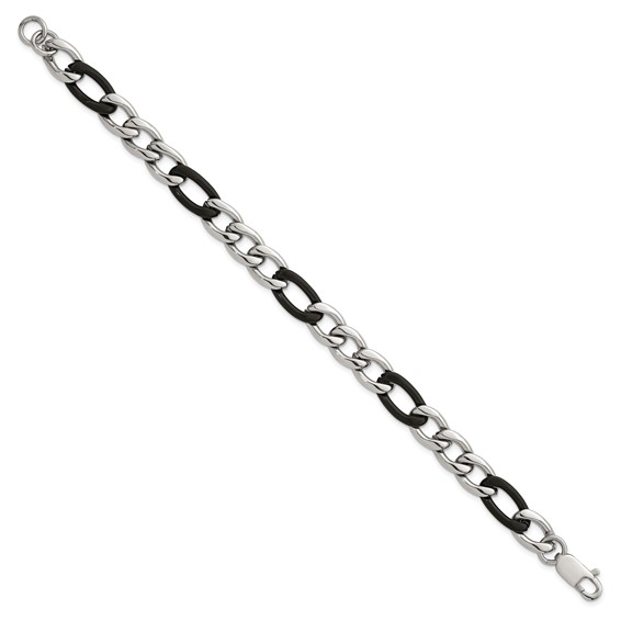 Stainless Steel Polished Black IP-plated Flat Figaro 8.5in Bracelet