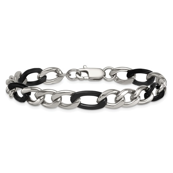 Stainless Steel Polished Black IP-plated Flat Figaro 8.5in Bracelet