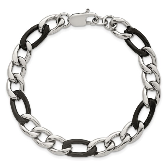 Stainless Steel Polished Black IP-plated Flat Figaro 8.5in Bracelet