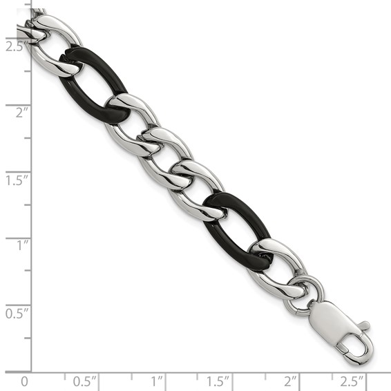 Stainless Steel Polished Black IP-plated Flat Figaro 8.5in Bracelet