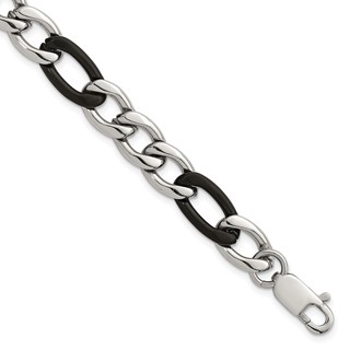 Stainless Steel Polished Black IP-plated Flat Figaro 8.5in Bracelet