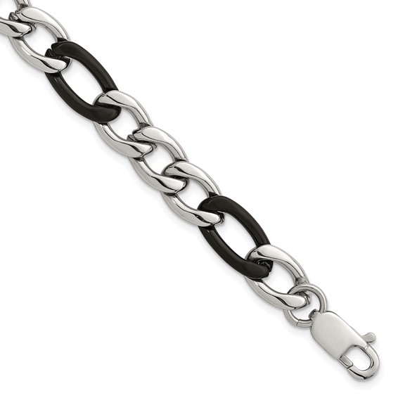 Stainless Steel Polished Black IP-plated Flat Figaro 8.5in Bracelet