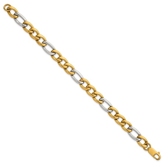 Stainless Steel Polished Yellow IP-plated Flat Figaro 8.5in Bracelet