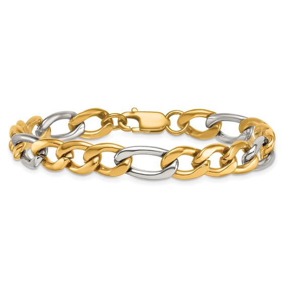 Stainless Steel Polished Yellow IP-plated Flat Figaro 8.5in Bracelet