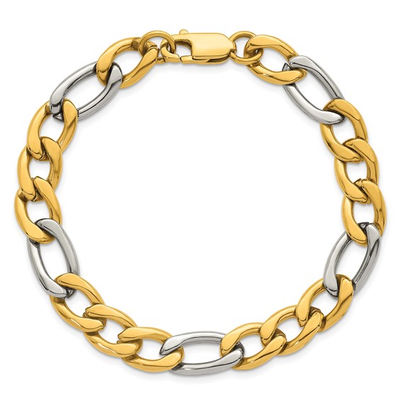 Stainless Steel Polished Yellow IP-plated Flat Figaro 8.5in Bracelet