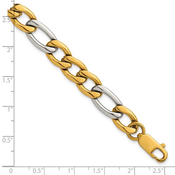 Stainless Steel Polished Yellow IP-plated Flat Figaro 8.5in Bracelet