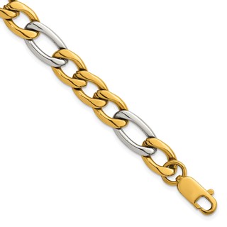 Stainless Steel Polished Yellow IP-plated Flat Figaro 8.5in Bracelet