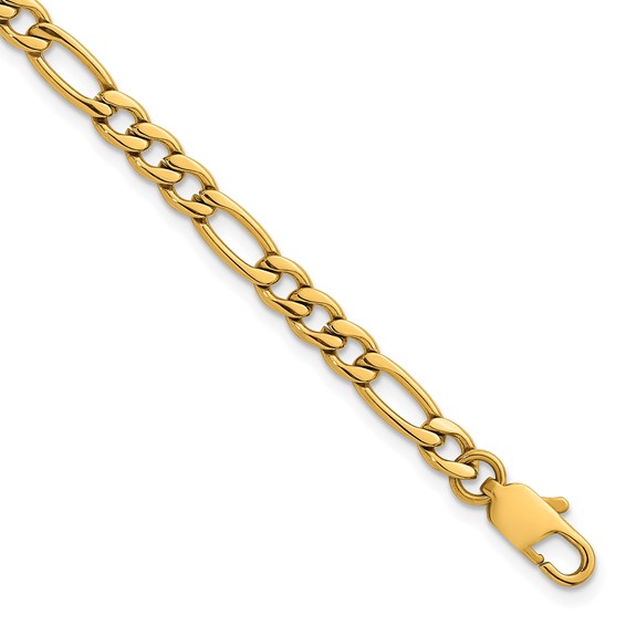 Stainless Steel Polished Yellow IP-plated Flat Figaro 8.5in Bracelet