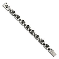 Chisel Stainless Steel Antiqued and Polished Skull Link Bracelet, 8.25" view 3
