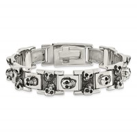 Chisel Stainless Steel Antiqued and Polished Skull Link Bracelet, 8.25" view 4