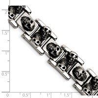 Chisel Stainless Steel Antiqued and Polished Skull Link Bracelet, 8.25" view 5