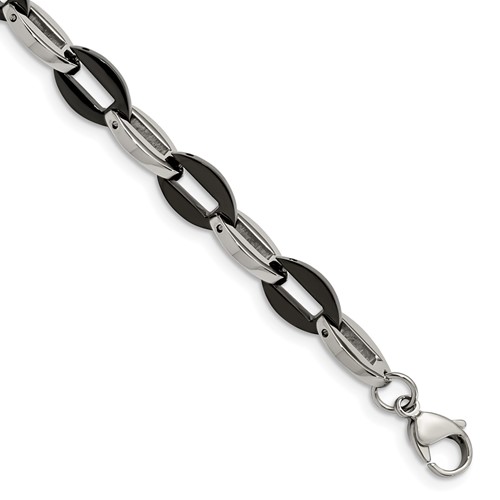 Chisel Stainless Steel Polished Black IP-plated Oval Link Bracelet, 7.5"
