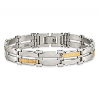 Chisel Stainless Steel Bracelet with 14K Gold Accent Brushed and Polished Link, 8.5" view 4