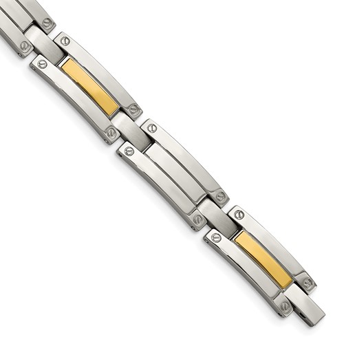 Chisel Stainless Steel Bracelet with 14K Gold Accent Polished Link, 8.5"