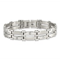 Chisel Stainless Steel Brushed and Polished Bracelet with Rhodium-plated 14K White Gold and 0.05 Carat Diamond, 8.5" view 4