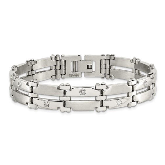 Chisel Stainless Steel Brushed and Polished with Rhodium-plated 14k White Gold and 1/20 carat Diamond 8.5 inch Bracelet