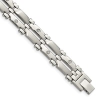 Chisel Stainless Steel Brushed and Polished Bracelet with Rhodium-plated 14K White Gold and 0.05 Carat Diamond, 8.5" view 1