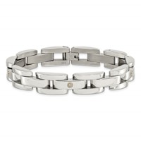 Chisel Stainless Steel Polished Bracelet with Rhodium-plated 14K White Gold Accent and.03 Carat Diamond, 8.5" view 4