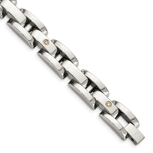 Chisel Stainless Steel Polished with Rhodium-plated 14K White Gold Accent and .03 Carat Diamond 8.5 Inch Bracelet