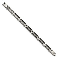 Chisel Stainless Steel Brushed and Polished Bracelet with Cable Inlay Link, 9" view 3