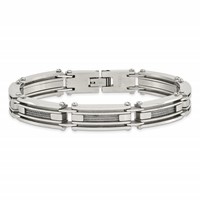 Chisel Stainless Steel Brushed and Polished Bracelet with Cable Inlay Link, 9" view 4
