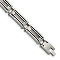 Chisel Stainless Steel Brushed and Polished Bracelet with Cable Inlay Link, 9" view 1