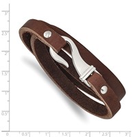 Chisel Stainless Steel Polished Brown Leather Wrap Bracelet - 24in view 3