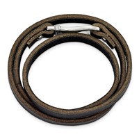 Chisel Stainless Steel Polished Black and Brown Leather Wrap Bracelet, 24" view 3