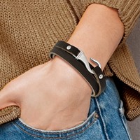 Chisel Stainless Steel Polished Black and Brown Leather Wrap Bracelet, 24" view 5