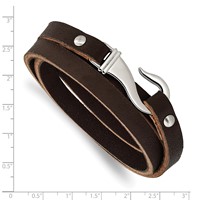 Chisel Stainless Steel Polished Black and Brown Leather Wrap Bracelet, 24" view 4