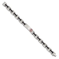 Chisel Stainless Steel Polished Bracelet with Red Enamel and Black Rubber Medical ID Link, 8" view 3
