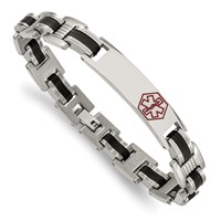 Chisel Stainless Steel Polished Bracelet with Red Enamel and Black Rubber Medical ID Link, 8" view 4