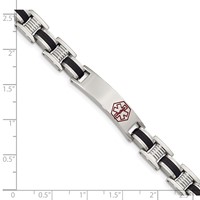 Chisel Stainless Steel Polished Bracelet with Red Enamel and Black Rubber Medical ID Link, 8" view 5