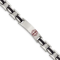 Chisel Stainless Steel Polished Bracelet with Red Enamel and Black Rubber Medical ID Link, 8" view 1