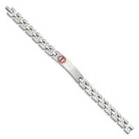 Chisel Stainless Steel Brushed and Polished Bracelet with Red Enamel Medical ID Link, 8" view 3