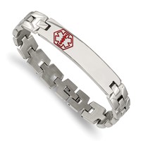 Chisel Stainless Steel Brushed and Polished Bracelet with Red Enamel Medical ID Link, 8" view 4